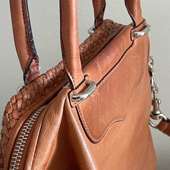 Rebecca Minkoff Bonnie Box Woven Almond Brown Leather Satchel Shoulder Bag - Picture 8 of 15